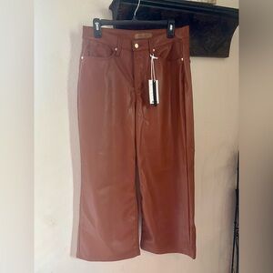 NWT Judy Blue wide leg cropped brown Faux Leather Pants